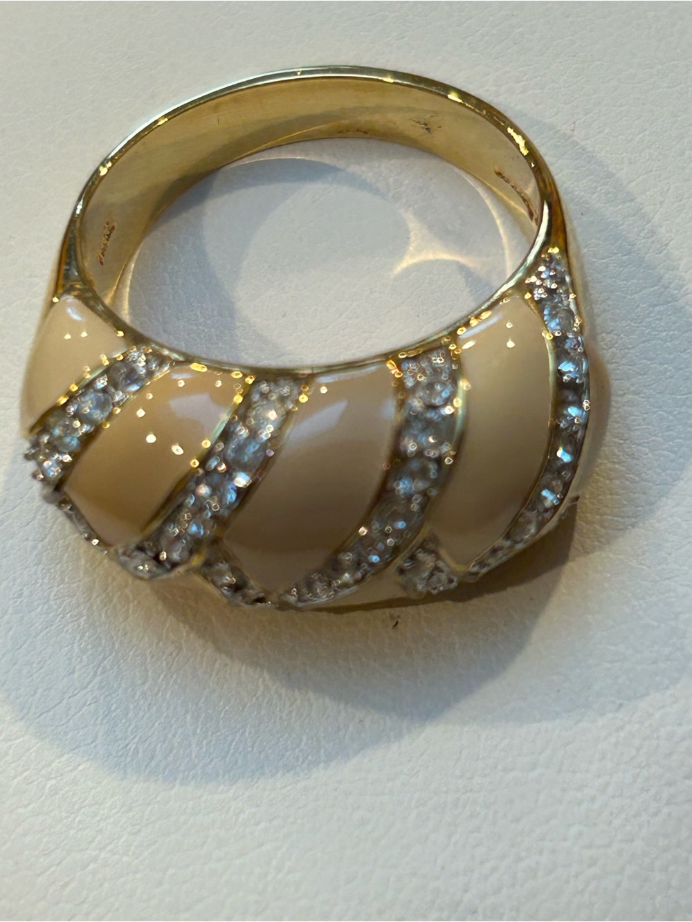 Joan Rivers Gold-Tone Cream Enamel and Crystal Ripple Ring